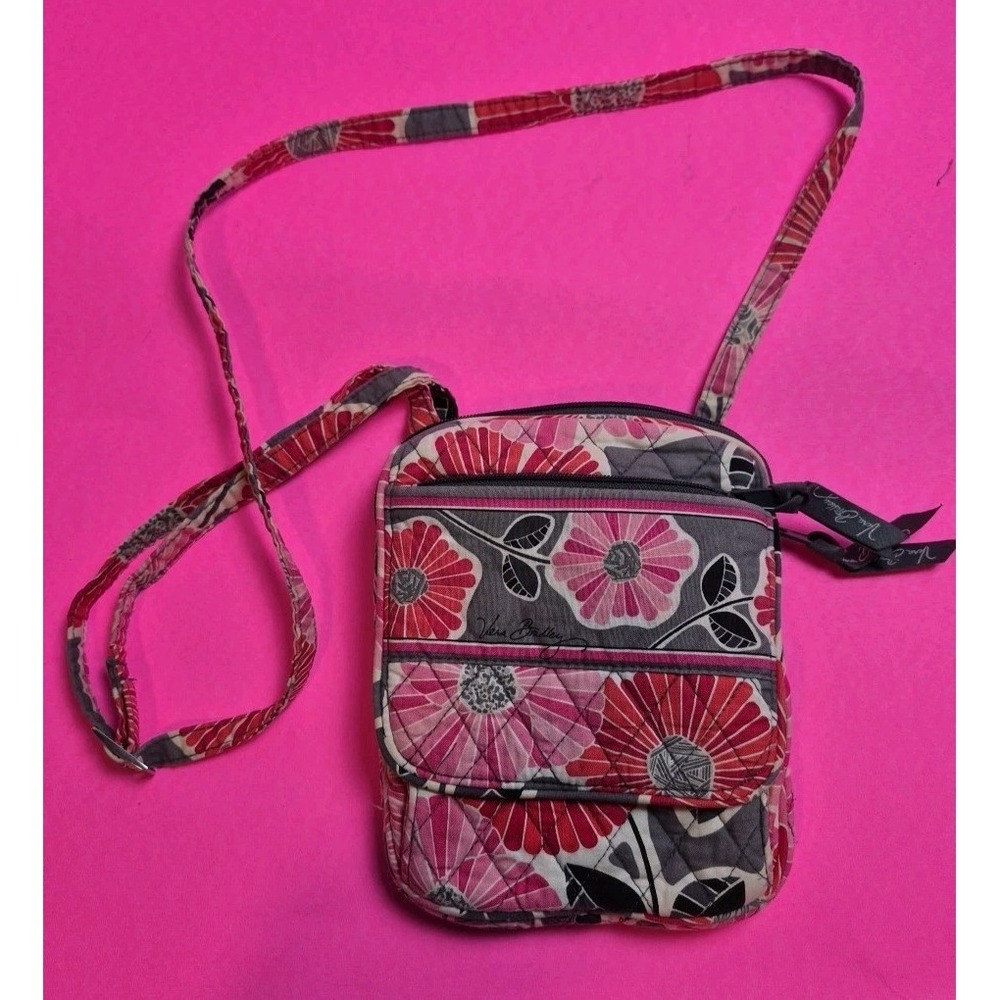 Vera Bradley Little Flap Hipster Crossbody Bag Zinnia Floral Pink Grey Retired